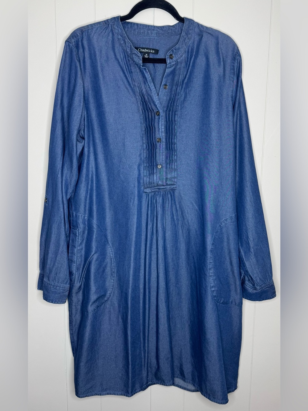 Chadwicks Chambray Pintuck Tunic Dress Womens Size 16